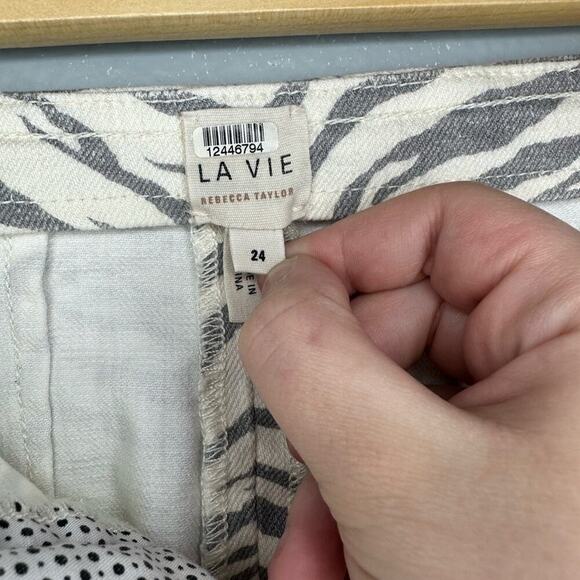 Rebecca Taylor La Vie Ziger Denim Mini Skirt in Cream Combo Beige White Size 24 - Picture 5 of 8